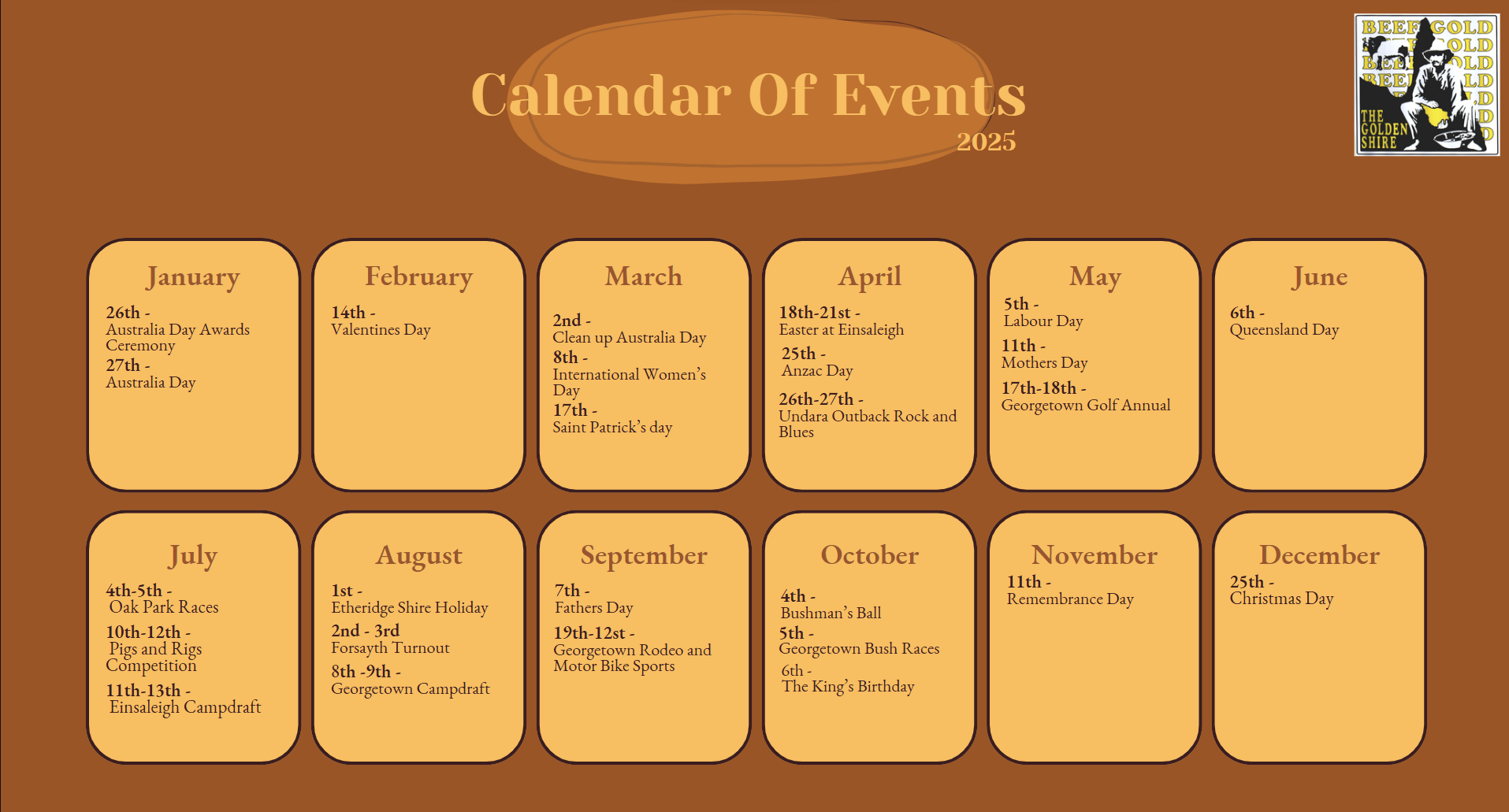 Calendar of events 2025